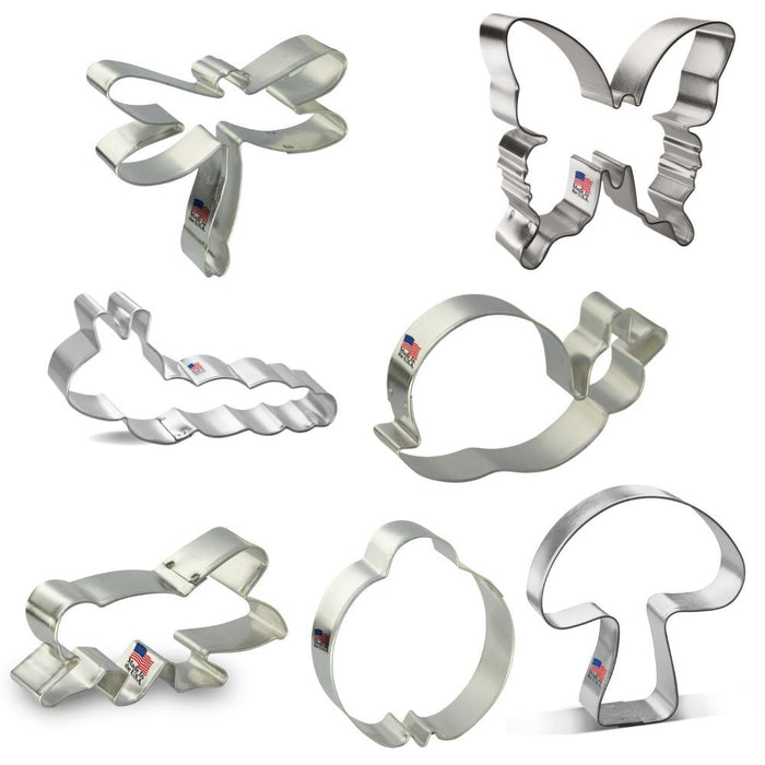 bug-themed baking tools, mushroom garden cookie cutter set