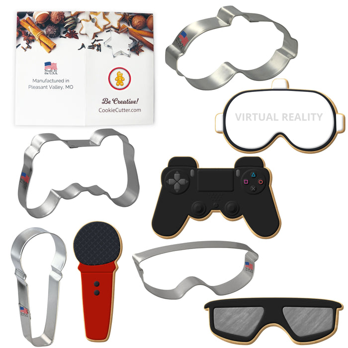 virtual reality cookie cutter set, gamer cookie cutters, tech cookie decorating kit, VR baking accessories, Father’s Day gamer cookie cutters