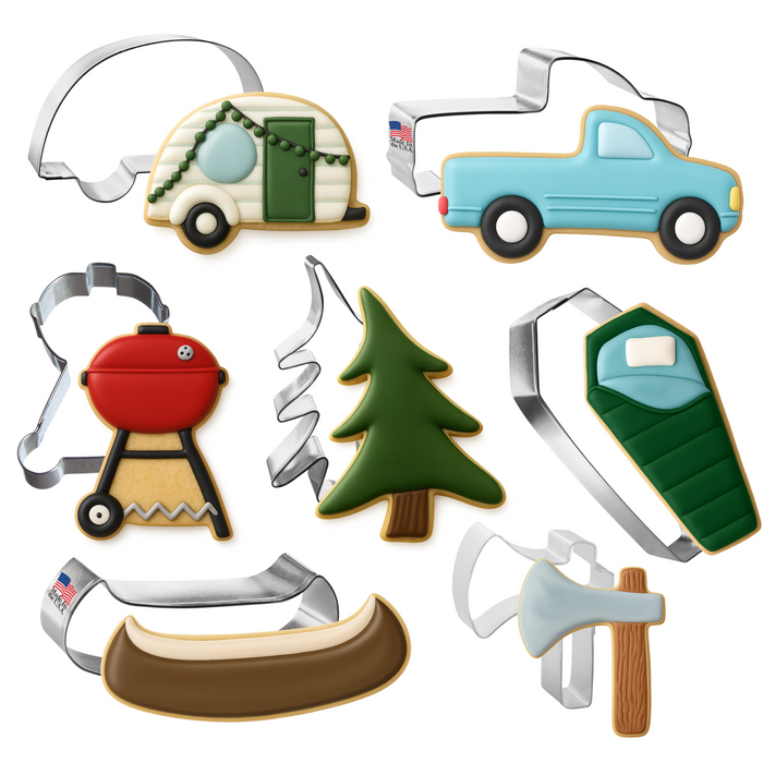 camping cookie cutter set, glamping cookie cutters, outdoor baking tools, Father's Day cookie kit, sugar cookie camp set