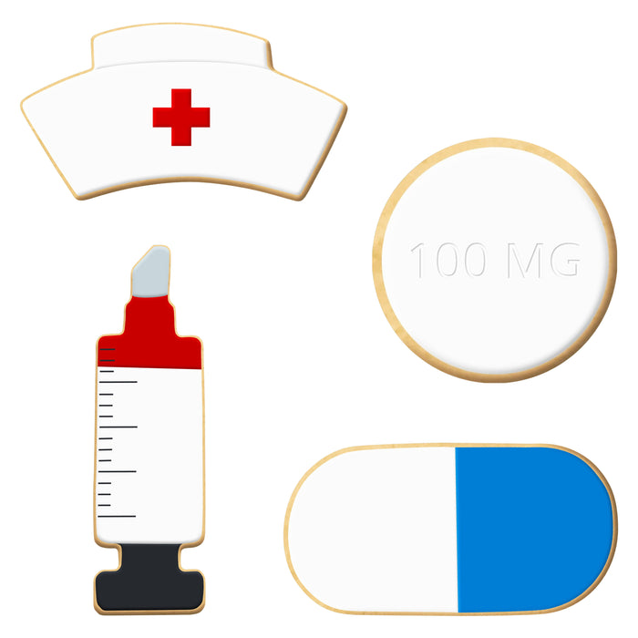 Nurses Call The Shots Cookie Cutter 4 Pc Set - 4 Pieces - Foose Cookie Cutters - US Tin Plated Steel HS0420