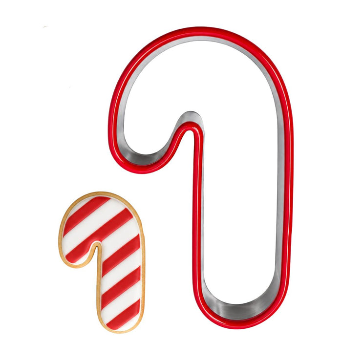 Candy Cane Cookie Cutter, 3.5 Inch Soft-Grip Metal Baking Cutter with PVC Comfort Edge
