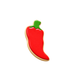 Red pepper-shaped cookie with green stem on a white background