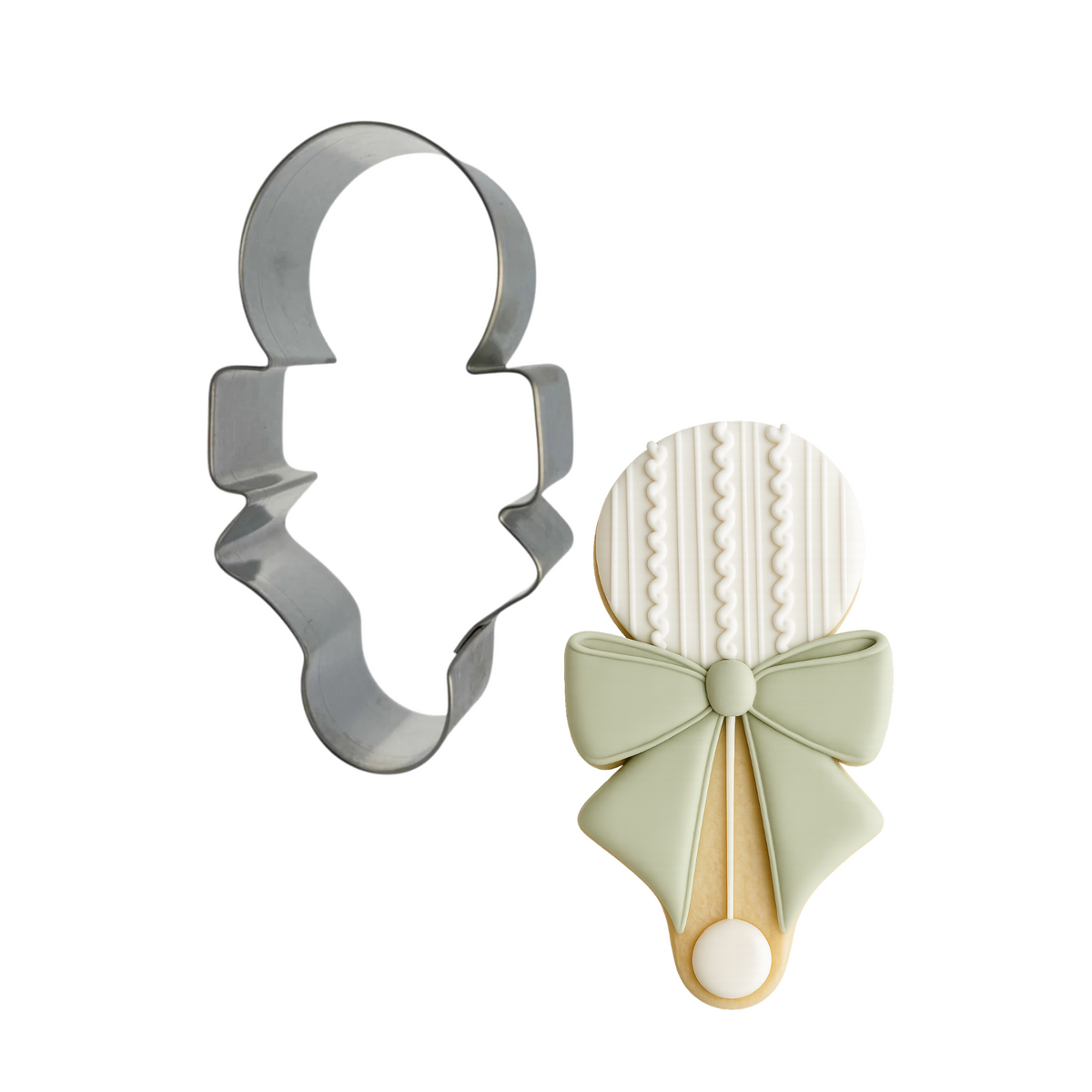 Caveman Baby Rattle Baby Rattle with Bow Cookie Cutter 4 in B1791 — CookieCutter.com