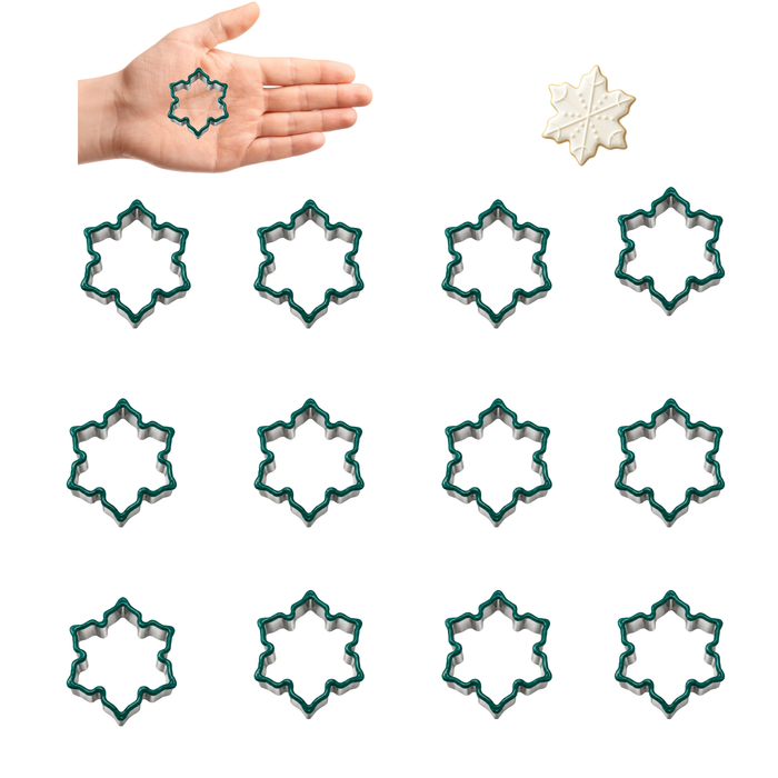 Mini Snowflake Cookie Cutter, 2 Inch Soft-Grip Metal Baking Cutter with PVC Comfort Edge - Dozen Pack
