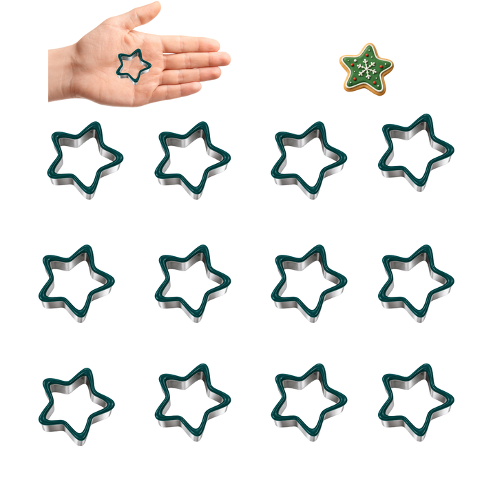 Mini Five-Point Star Cookie Cutter, 1 Inch Soft-Grip Metal Baking Cutter with PVC Comfort Edge 12 Pack
