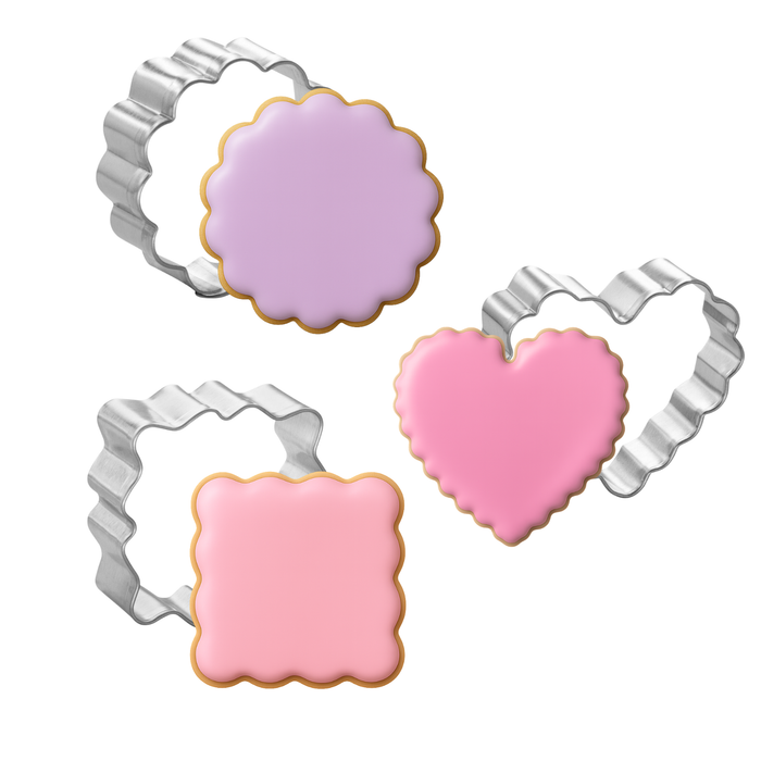 Mini Fluted Heart Round Square Cookie Cutter 3 Pc Set HS0468