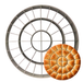 Plastic Communion Bread Cutter with a pie cut into slices on a white background
